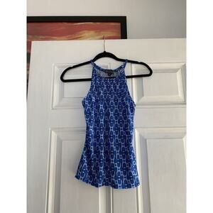 Tommy Hilfiger Women Small Blue Logo Sleeveless Strap Shelf Bra Stretch Tank Top